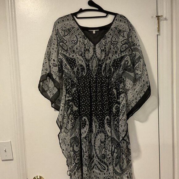 Speed Control New York 1970's Inspired Black Gray Paisley Boho Kaftan Dress - Picture 2 of 7